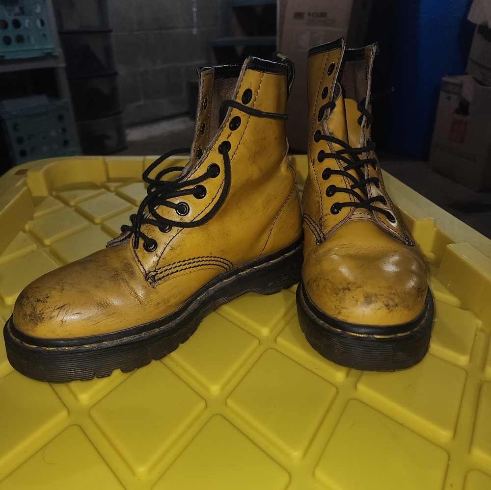 Dr. Martens docs doc Martin yellow platform Made in England MIE
